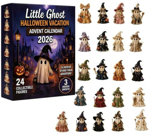 24 st spöke adventskalender, 2026 halloween akryl prydnad LED ram | 2026 barn halloween adventskalender, 24 akryl spöke hängande dekor LED-ljusram med tre dolda mystiska spöken