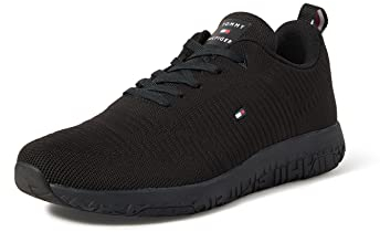 Tommy Hilfiger Herren Runner Sneaker Corporate Knit Rib Runner Sportschuhe, Schwarz (Black), 45