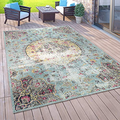 Paco Home Outdoor Teppich Balkon Terrasse Vintage Küchenteppich Orient Muster Rauten Ethno, Grösse:80x150 cm, Farbe:Bunt