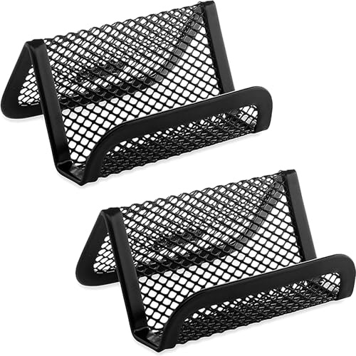 YUEMING 2 Pcs Business Card Holder, Desktop Business Card Stands Countertop, Metal Mesh Business Card Display Desk Business Card Organizer for Desk Office Name Card with 50 Name Card Capacity (2)