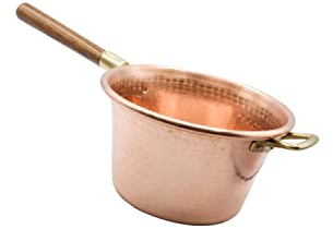 CREARTISTIC Olla de Cobre para Polenta, 25 cm diámetro, 3.5 L - Mango de Madera, 4/5 Personas, Olla de Cobre Macizo Martillada a Mano, también para Mermelada, Queso y Pastelería - Made in Italy