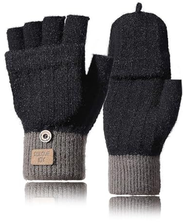 TATAFUN Mitaines d'hiver thermiques pour femme, mitaines tricotées, gants de sport chauds et coupe-vent pour le ski, le cyclisme, pour homme et femme (noir)