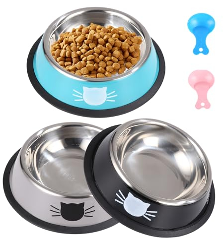 Gamelle pour Chat, 3 Pièces Gamelle Chat en Acier Inoxydable Ensemble,Gamelles d'eau pour Chatpour Chiots Hamsters Lapins Petits Animaux