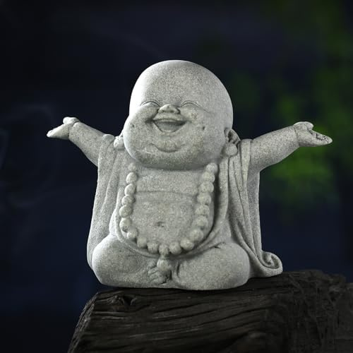 Landical Buddha Sandstone Statues, Zen Monk Praying Statue Sculptures Ornament for Wealth Good Luck Feng Shui Decor Home Office Car Decoration(Laughing Buddha)