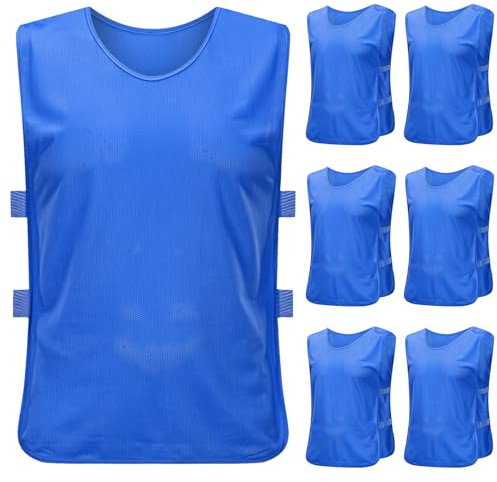 PTJJXA 6 Stück Leibchen Fußball Set, Sport Trikot Leibche 62x65 cm, Atmungsaktiv mit Mesh Trainingsleibchen Erwachsene xl Geeignet für 170-200cm Höhe Herren Damen, Basketball Trainingsweste (Blau)