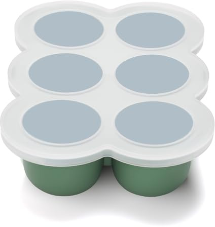 btrfe Congelatore per alimenti per bambini con coperchio, perfetto 6 contenitori in silicone da 90 ml, per alimenti fatti in casa, latte materno, purea di frutta, verdura (verde)