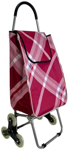Carro de la Compra con 6 Ruedas para Subir Escaleras, Carrito del Mercado Plegable, Bolsa Impermeable de 42L litros (Rojo)
