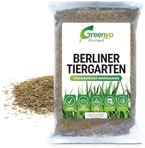 Graines de gazon Berliner Tiergarten I Graines de gazon à germination rapide I Graines de gazon décoratif universel robuste Graines d'herbe Greenyp Graines de gazon – Idéal comme nouveau et post-semis