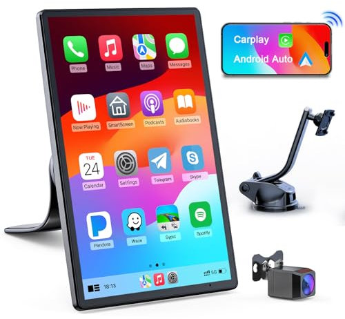 Avylet Carplay Andriod Auto 8'',Schermo per Auto conTelecamera 1080P,Car play Supporto Magnetico,Schermo Verticale/Orizzontale,Controllo Vocale,Aggiornamenti OTA,GPS,Bluetooth,Mirror Link,FM,AUX,WiFi