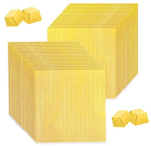 100 stycken folie papper wrapper, 16 x 19 cm guldfoliepapper, chokladförpackningar godispapper av kvadratiskt presentpapper förvaring för bröllopsfester, födelsedagsfester (fint rutnät)