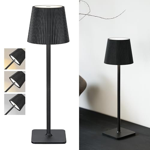 LuminexDesigns Cordless Rechargeable LED Table Lamp – 5200mAh Battery, Stepless Dimming, 3 Colour Temperatures, IP54 Water-Resistant, for Indoor & Outdoor Use – Black