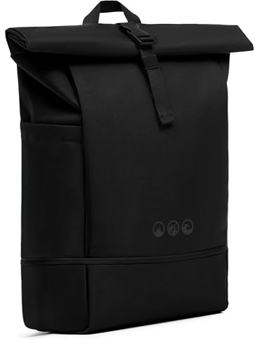SONS OF ALOHA Roll-Top Rucksack Damen & Herren - NALU groß - Rolltop mit Laptopfach 16 und Schuhfach für Uni Fahrrad Business - recycelt wasserabweisend schwarz