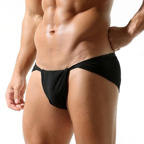 GENEMEN Mutande Cotone Uomo Sexy Mini Slip Coulisse Regolabile Intimo Sumo Loincloth (Nero, L)