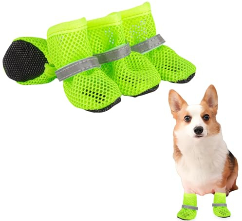 Scarpe estive in mesh per cani, 4 paia di scarpe per cani con protezione per le zampe, antiscivolo, per cani, per pavimenti caldi estivi, stivali estivi regolabili per cani di piccola taglia (Verde