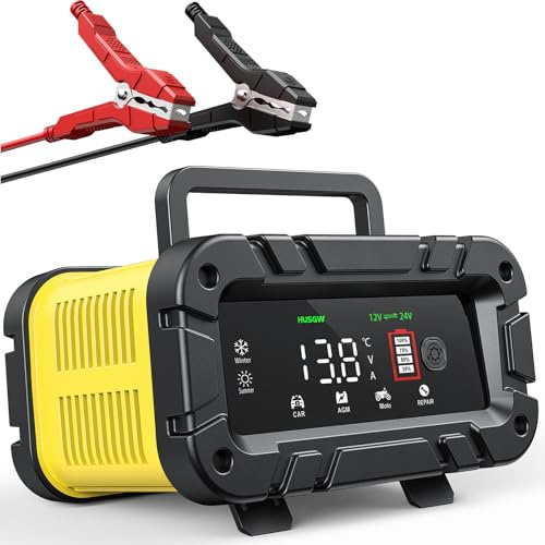 Yidoroye Chargeur Batterie Voitures 12V/24V 20A, Chargeur Batterie Moto Intelligent avec Fonction Réparation, Maintien de Charge Auto, Écran LCD, pour Voiture Moto Camion, AGM, Gel, Wet, SLA