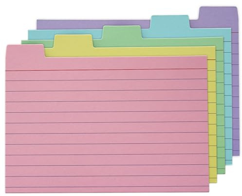 100 Pack Tabbed Index Cards 4x6 Lined Index Card Dividers with Tabs 4 x 6, Colored, 220 GSM Thick Paper