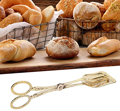 Eujgoov Pince à Nourriture Vintage en Alliage de Zinc avec Motif en Relief, Pince à Pain à Salade en Argent doré pour le Service de Buffet de Pâtisserie de Gâteau, Accessoires de Cuisson de (GOLD)