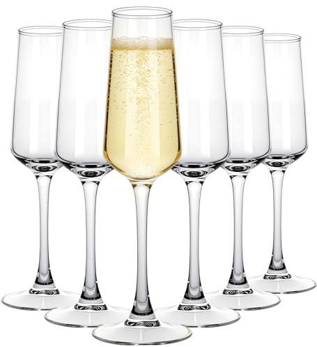 Tefrine Champagne Flutes Set of 6, 235ml Prosecco & Sparkling Wine Glasses, Lead-Free Crystal Champagne Glasses for Parties, Weddings, Birthdays, and Anniversaries, Dishwasher Safe