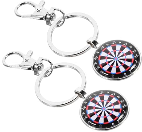 VILLCASE 2pcs Retro Metal Dartboard Keychain Pendant, Silver Miniature Dart Game Charm for Men and Women, Vintage Sport Keyring Accessory for Everyday Carry
