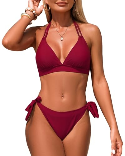 Genfien Dam Tvådelad Bikini Set Grimma V-hals Push Up Vadderad BH Badkläder Låg Midja Strandkläder Strandkläder