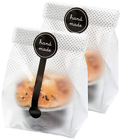 Palksky (400Pcs)200pcs Translucent Plastic Bags/Bakery Bags with 200pcs Handmade Stickers for Muffin Cookie Cake Chocolate Candy Snack Wrapping Bakery Packaging