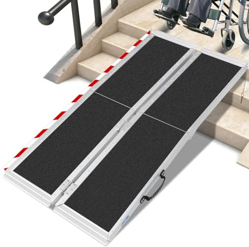 LIEKUMM Wheelchair Ramp 182.5 cm, 300 kg Load Capacity, Aluminium Non-Slip Threshold Ramp, Portable Wheelchair Ramps for Doorways, Steps