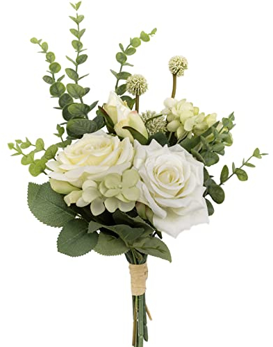 Fleur Artificielles Fausse Bouquet de Faux Fleurs Fleurs pour Mariage la Décoration de Maison Nuptiale de Noce Arrangements Floraux Jardin Bureau Fête Centres de Table (Rose-Verdoyant)
