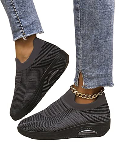 shownicer Basket Femme D'été Baskets À Enfiler en Mesh Sneaker Chaussures Orthopédiques Légères Chaussures De Course Marche À Plateforme Souple Casual Sneakers A Gris 39 EU