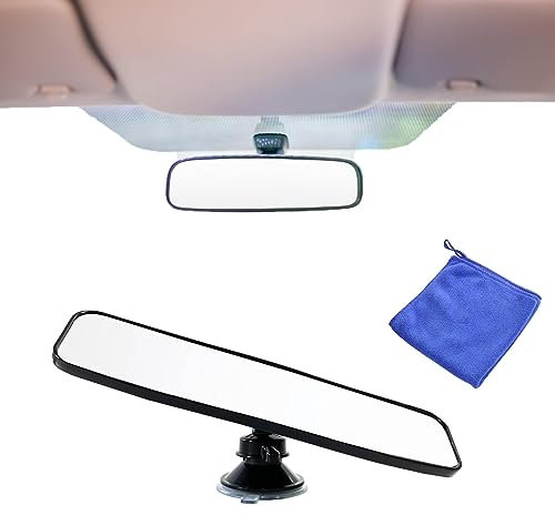 Car Interior Rear View Mirror for Driving Test, Instructor and Inspection - Adhesive Suction Cup Mounting With Blue Wipe Towel (200 X 60mm)