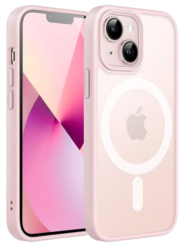 JETech Magnetisch Hülle für iPhone 13 Mini 5,4 Zoll Kompatibel mit MagSafe, Durchscheinende Matt Handyhülle Rückseite Dünn Stoßfest Schutzhülle (Rosa)