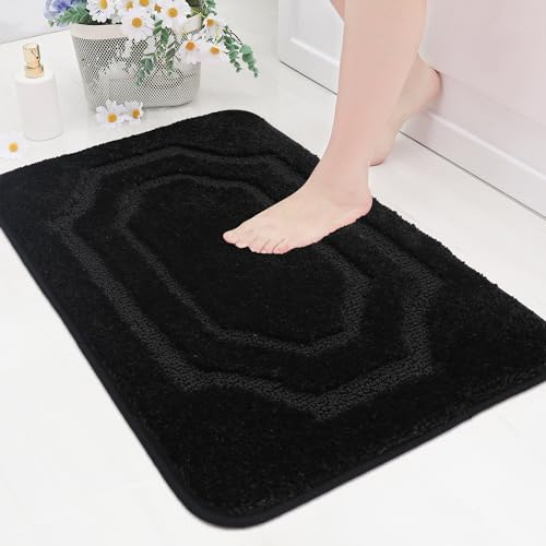 BEQHAUSE Badezimmermatte, rutschfeste Badematte, Badvorleger rutschfest Waschbar, Duschvorleger rutschfest, Geeignet für Badezimmer und Toiletten, Schwarz, 50 x 80 cm