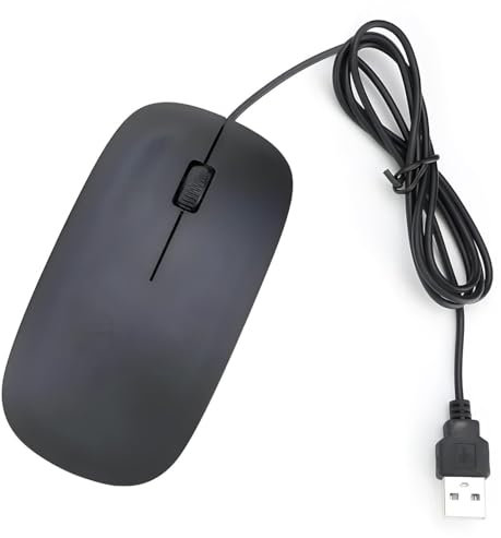 3-Button USB Wired Quiet Mouse Optical Tracking, Ambidextrous PC/Mac/Laptop - White Ergonomic Design Chromebook, Desktop, Notebook Computer Mouse for Right or Left Hand, Durable Clicks (Black)