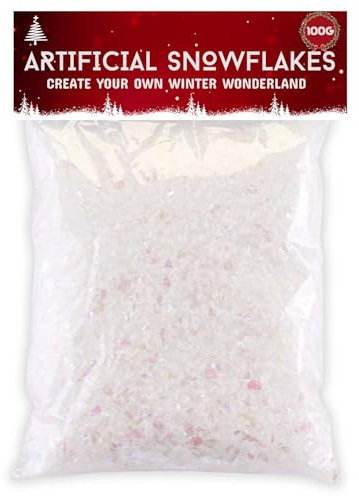 AKH® Christmas Artificial Snowflakes | 100g | Iridescent Fake Artificial Snow Flakes Snowflakes For Christmas Winter Decorations | Frozen Party White Snowflake Winter Wonderland Deco