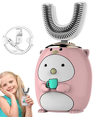 Povanjer Brosse à dents électrique pour enfants, brosse à dents en forme de U | brosse à dents électrique pour enfants | 5 modes de nettoyage Brosse à dents étanche pour enfants pour filles,