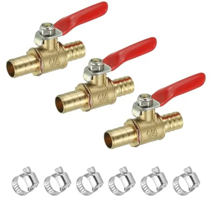 QUARKZMAN 3/8 Mini Ball Ventil Mässing Avstängningsventil Omkopplare Slang Klämma Beslag 90 Examen Röd Drift Handtag Mässing Ventil 3 Set