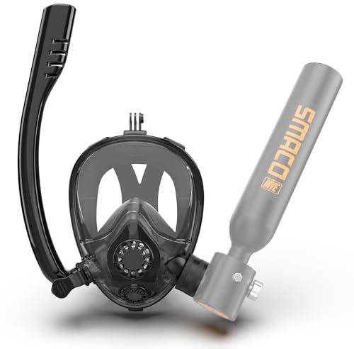 SMACO Maschera da Snorkeling Integrale Con Connettore K2 Compatibile Bombole da Immersione da 0,5L/0,7L, Maschera da Sub con Supporto per Fotocamera Supporta sia lo Snorkeling che le Immersioni