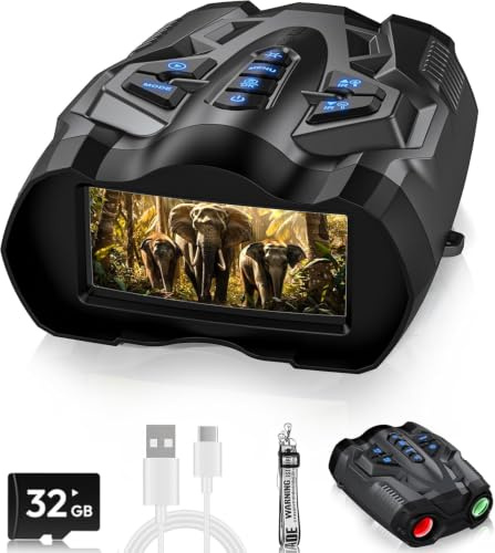 BUSHBINOC Nattvisionsglasögon, 4K mörkerseende kikare för vuxna, 10 x digital mörkervision, 9 växlar infraröd med 32 GB TF-kort, 4 000 mAh batteri, 3,5 tum HD-skärmkikare