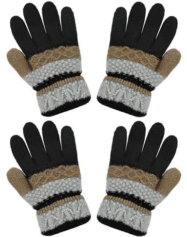 Becellen 2 Paires Gants Hiver pour Enfant, Gants Chaud Plein-doigts Tricotés Gants Adorable Thermique Gamins pour Garçon Fille 4-10 Ans