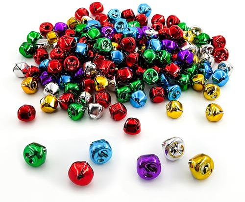 150 Piezas Cascabeles Pequeños Navideña DIY,Campanillas con Agujero para Decoración Árbol de Navidad,Colgante para Mascota,Manualidades (13mm,Mezcla de Colores)