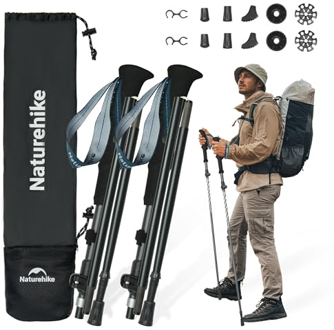 Naturehike Wanderstöcke 7075 Aluminium Trekkingstöcke Ultraleicht Faltbar 115-135CM Walking Stöcke für Damen & Herren Hiking/Camping/Mountaining