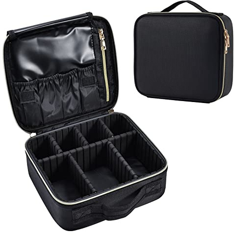 Stagiant Makeup Bag Vanity Case Travel Beauty Box Organiser Storage Box Makeup Organizer Bag with Removable Compartment, Classic Black