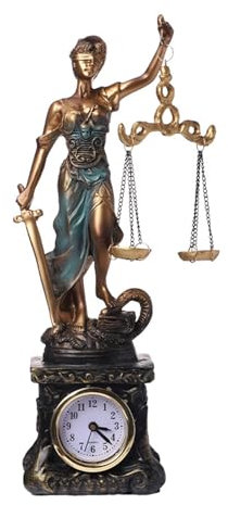 Swtgaah La dea dell'equilibrio orologi ornamenti imitazione di bronzo dea greca della giustizia figura resina con orologio Adatto per mobili decorazione bar ornamenti (ZB-170)