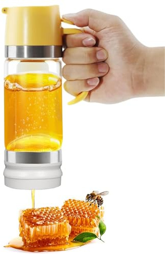 Zillary Bote Tarro para Mielera, 350ML Dispensador de jarabe de vidrio, Botella De Miel Transparente con mango, Dosificador para miel antigoteo, para Almacenamiento de Jarabe Y Mermelada (Amarillo)