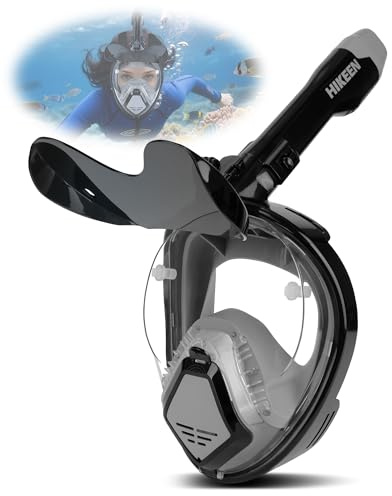 Hikeen Masque de Snorkeling Intégral : Masque Plongée Adulte, Masque de Plongée Étanche et Anti-Buée Confortable pour Jeunes 180° Vue Panoramique avec Support Caméra