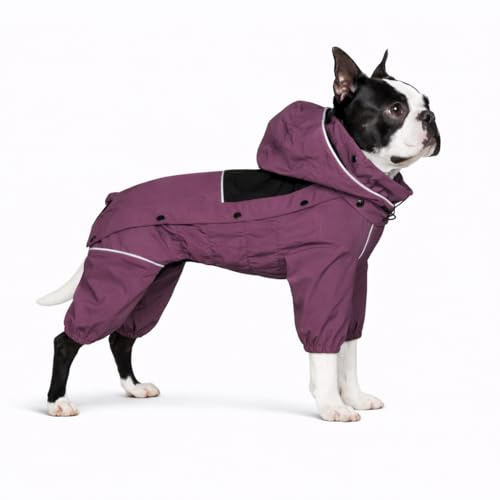 LOVELONGLONG Waterproof Dog Raincoat with Removable Hood – Outdoor Full Body Dog Jacket, Windproof Snowproof Shell Suit – All Season Pet Rain Gear Plum Purple L
