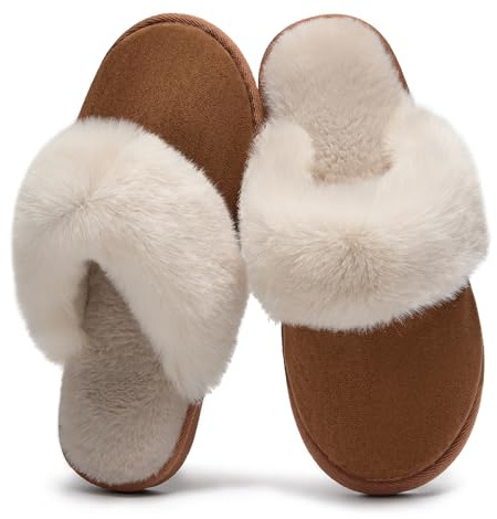 Donpapa Zapatillas de Casa para Mujer Hombre Antideslizante Fur Pantuflas Cálido Invierno Calienta Interior y Exterior YS Cedro Quemado 290 EU40.5-42
