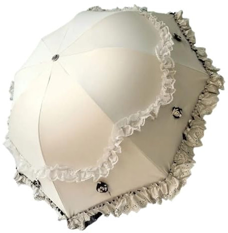 CEHJZQRPL Paraguas de Encaje Paraguas de Lluvia con Encaje de Flores for Mujer, Resistente al Viento, con protección Solar UV, for niñas, Princesas, Bodas(Beige)