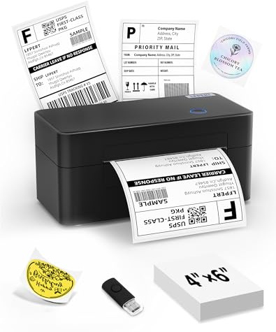 LEPERT fraktetikettskrivare, 4 x 6 DHL termoskrivare, etikettskrivare kompatibel med Etsy, Ebay, Amazon, lämplig för små fraktpaket
