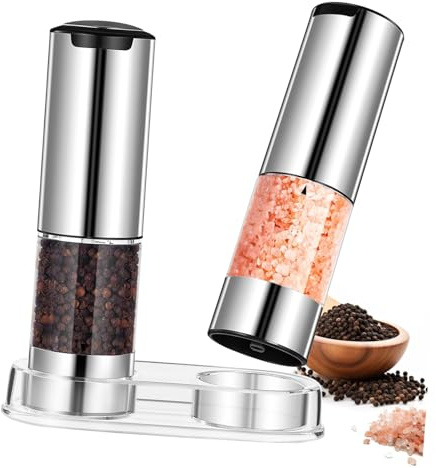 SHINEOFI 2 Pièces Set de Moulins Électriques Transparents pour Sel et Épices avec Mouture Automatique et Base pour Cuisine Domestique