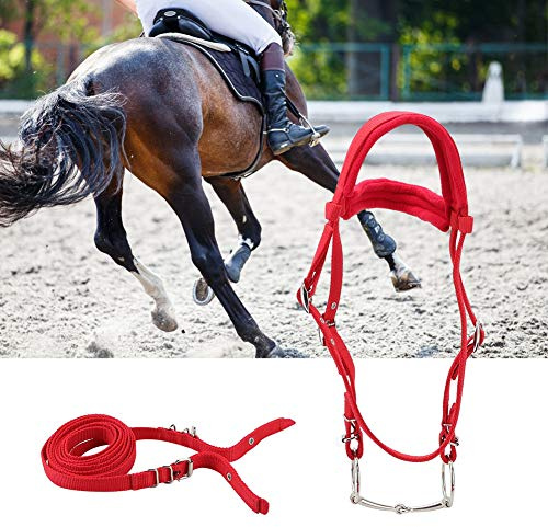 Yctze Bride de Cheval Réglable Rouge avec Coussin Doux et Filet Amovible-Harnais de Rêne de Cheval Confortable pour l'équitation